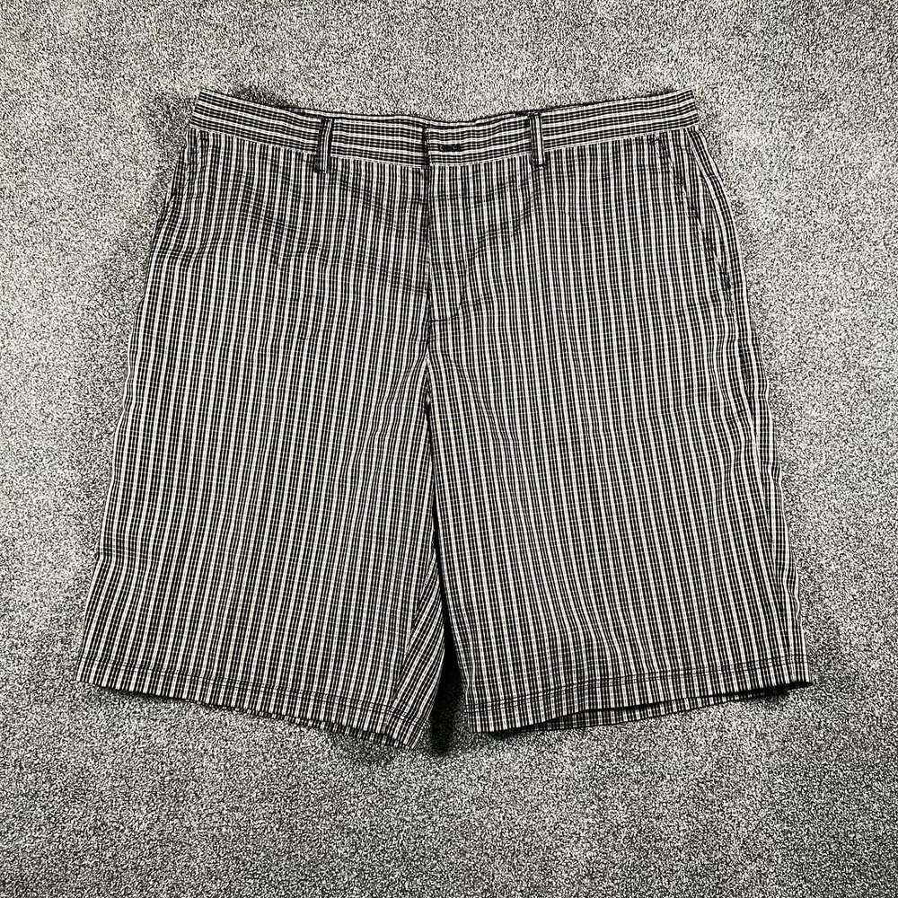 Adidas Golf Plaid Shorts Black White Flat Front Performance Men's Size 38